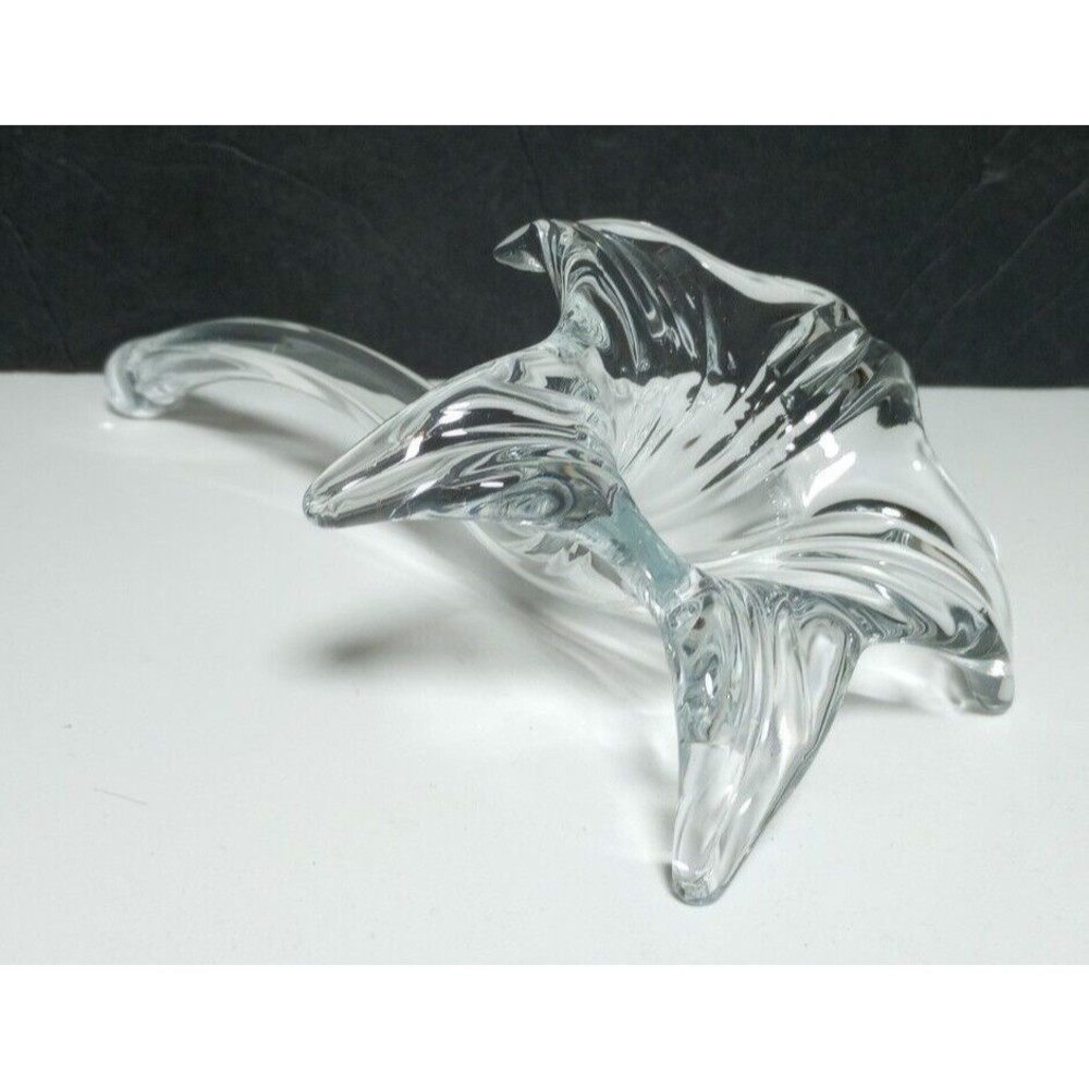 Hand Blown Clear Glass Lily Flower Shaped Single Bud Vase 10 inch